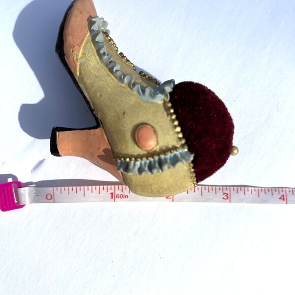 Vintage Victorian Shoe Shaped Fabric Pin Cushion Collectible Miniature - Picture 11 of 11